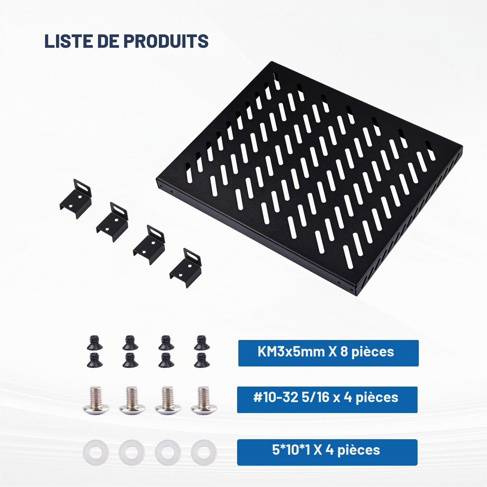 GeeekPi Étagère de Rack 0,5U pour Armoire Réseau DeskPi RackMate T2, 25,4 cm, Conception Perforée, Capacité 25 kg, Noir