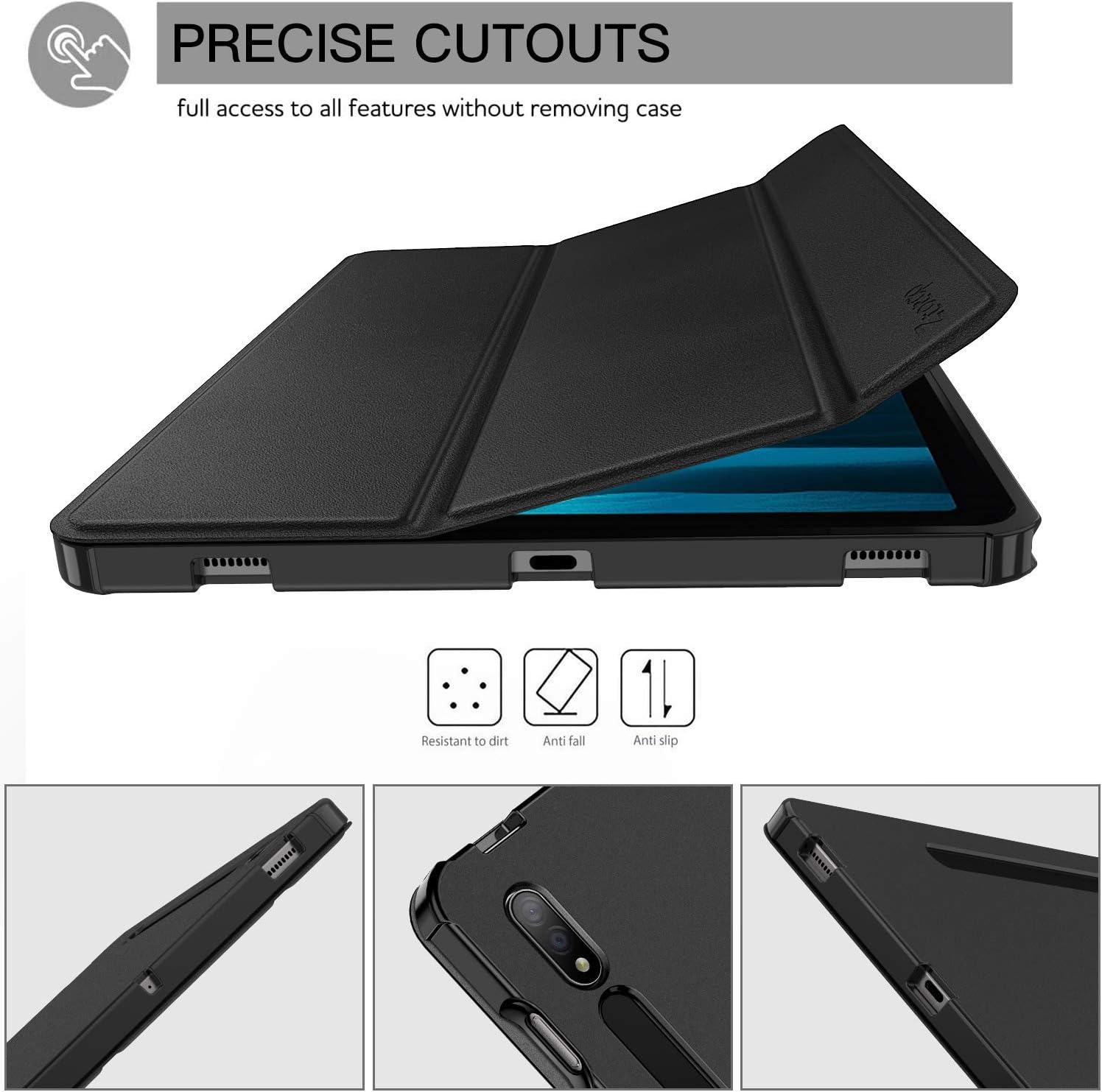 ZtotopCase for Samsung Tab S7 Plus 12.4 Inch 2020 (SM-T970/975/976), Ultra Slim Lightweight Stand Case with Pencil Holder for Galaxy S7 Plus Tablet 2020 Released-Black