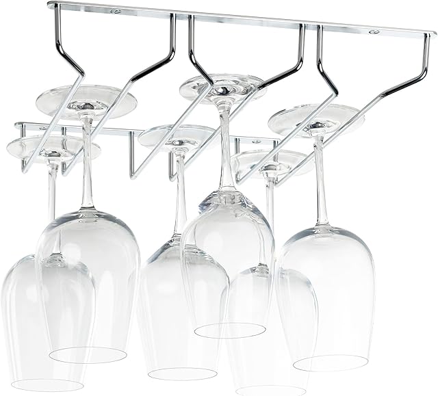 Copa 3-Rail Hanging Wine Glass Rack - A 3-Row Wine Glass Holder Kitchen Optimizer - Glass Hanging Rack for Easy Install Under Cupboards - Great as Glass Holders for Bar & Wine Glass Holders at Home