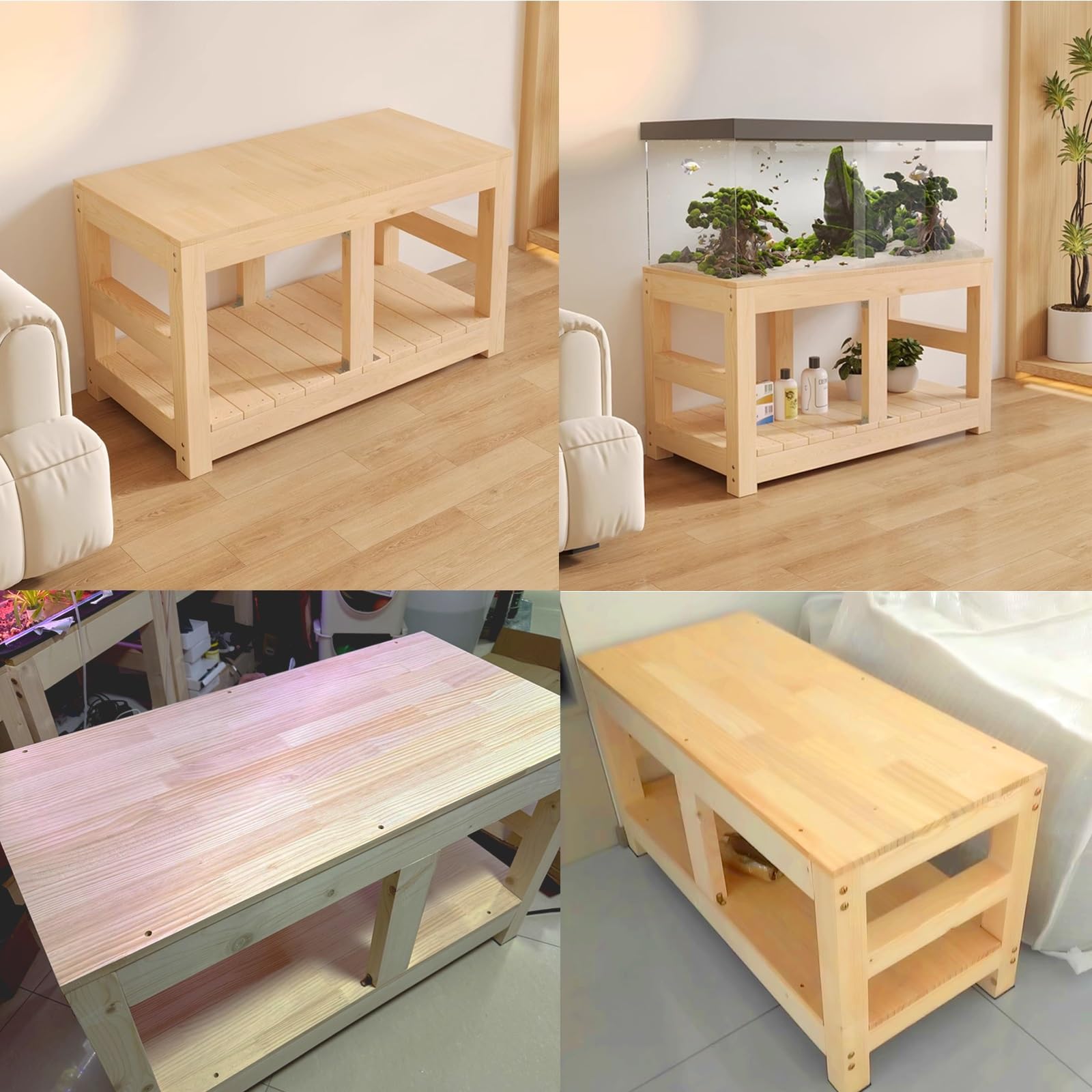 Support d'aquarium en bois massif – Support robuste pour aquarium à tortues avec pieds épais renforcés pour la maison et le bureau