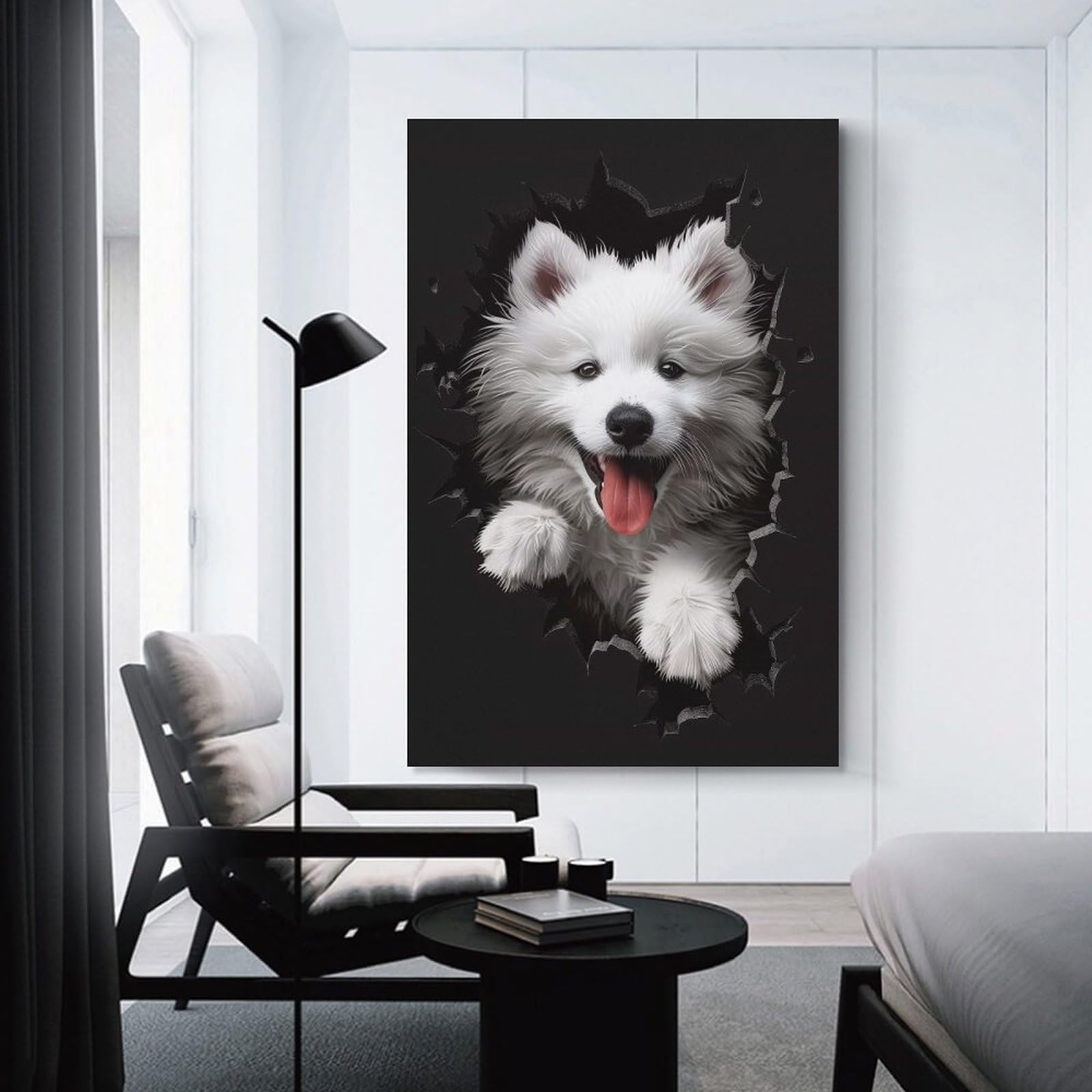 Junmoney Samoyed Canvas Wall Picture 20x30inch(50x75cm), for Contemporary Homes, Apartments Or Offices, Wall Decor with Flexible Room Appeal