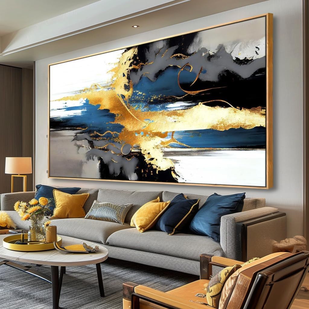 Wall Art Abstract Wall Art Prints Canvas Painting Black Yellow Blue Modern Large Artwork for Living Room Bedroom Office Home Decor 30"x60" with Framed