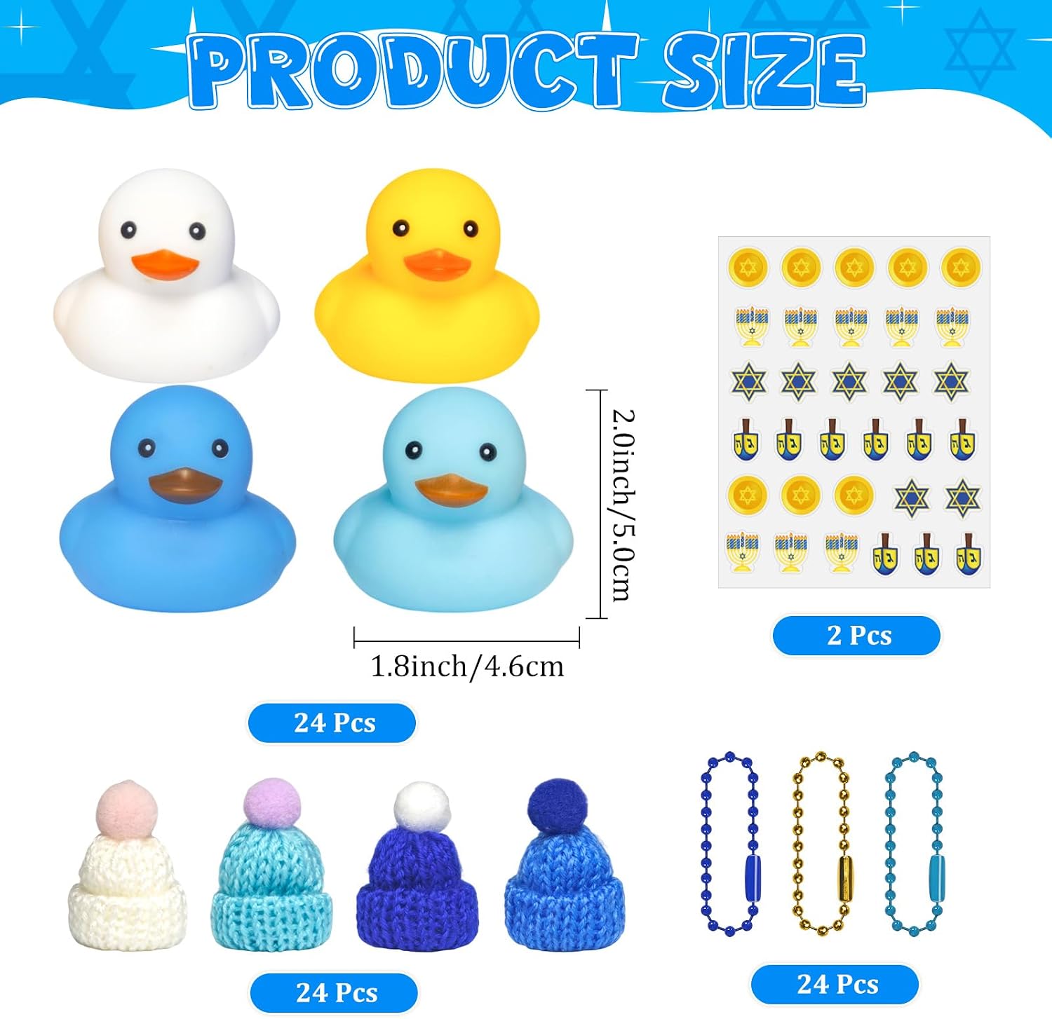 Cinrobiye 24 Set Hanukkah Rubber Ducks Chanukah Decorations Rubber Duckies Bulk DIY Festival of Lights Themed Duckies for Jewish Holiday Party Favors Gifts Home School Art Project Activity Game Prizes