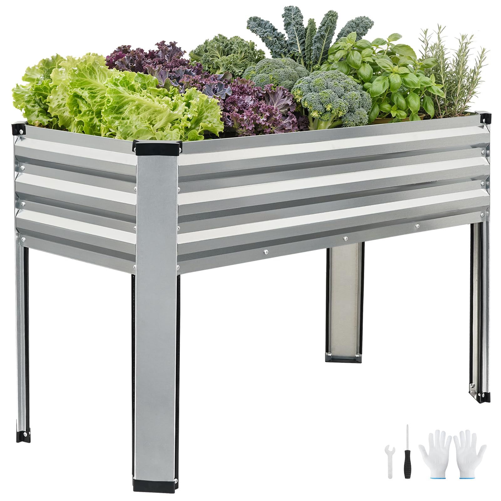 VIREO GARDEN Galvanized Raised Garden Beds Outdoor-Metal Planter Raised Beds with Legs for Gardening, Elevated Planter Boxes Outdoor with Rubber Border for Vegetables, Flowers & Fruits-Sliver.1Pack
