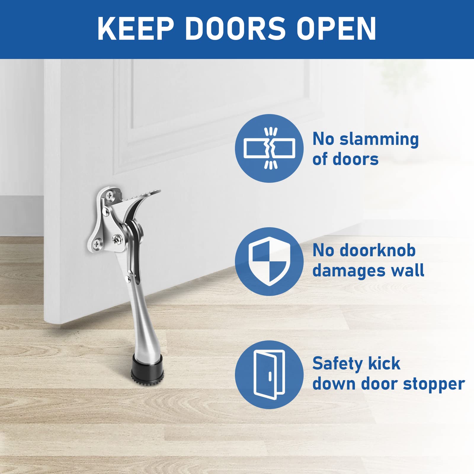 Door Stoppers, 6 Inch Kickdown Door Stop, Brushed Nickel