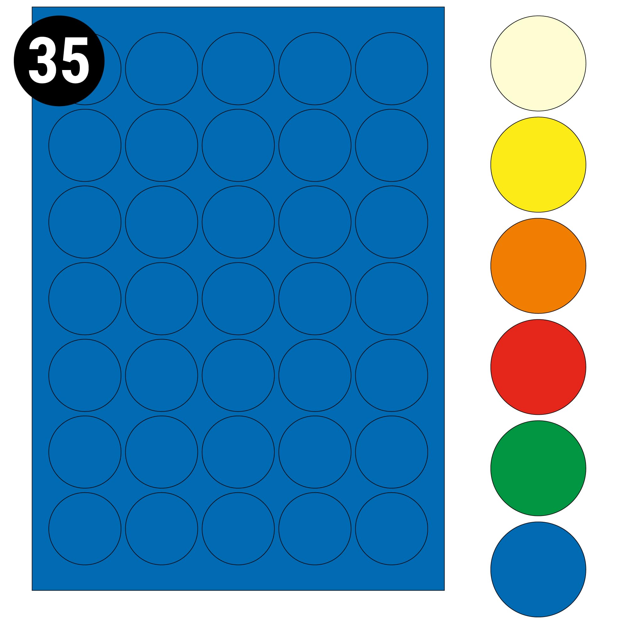 L&B Colour Range - Round Labels โ 10 Sizes & 7 Vibrant Colors โ A4 Sheet โ Compatible with Laser & Inkjet Printers (Blue, 37mm 35 Labels Per Sheet 50 Sheets)