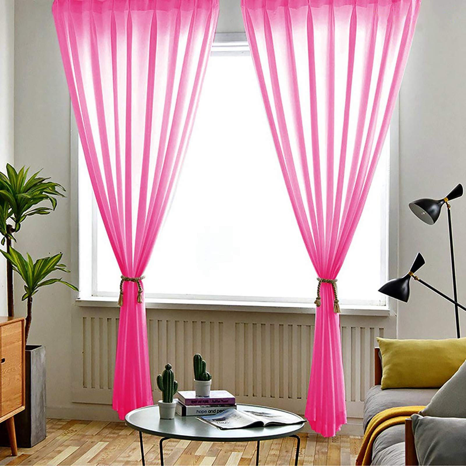 Amazon.com: ShinyBeauty Hot Pink Chiffon Curtain 2 Panels