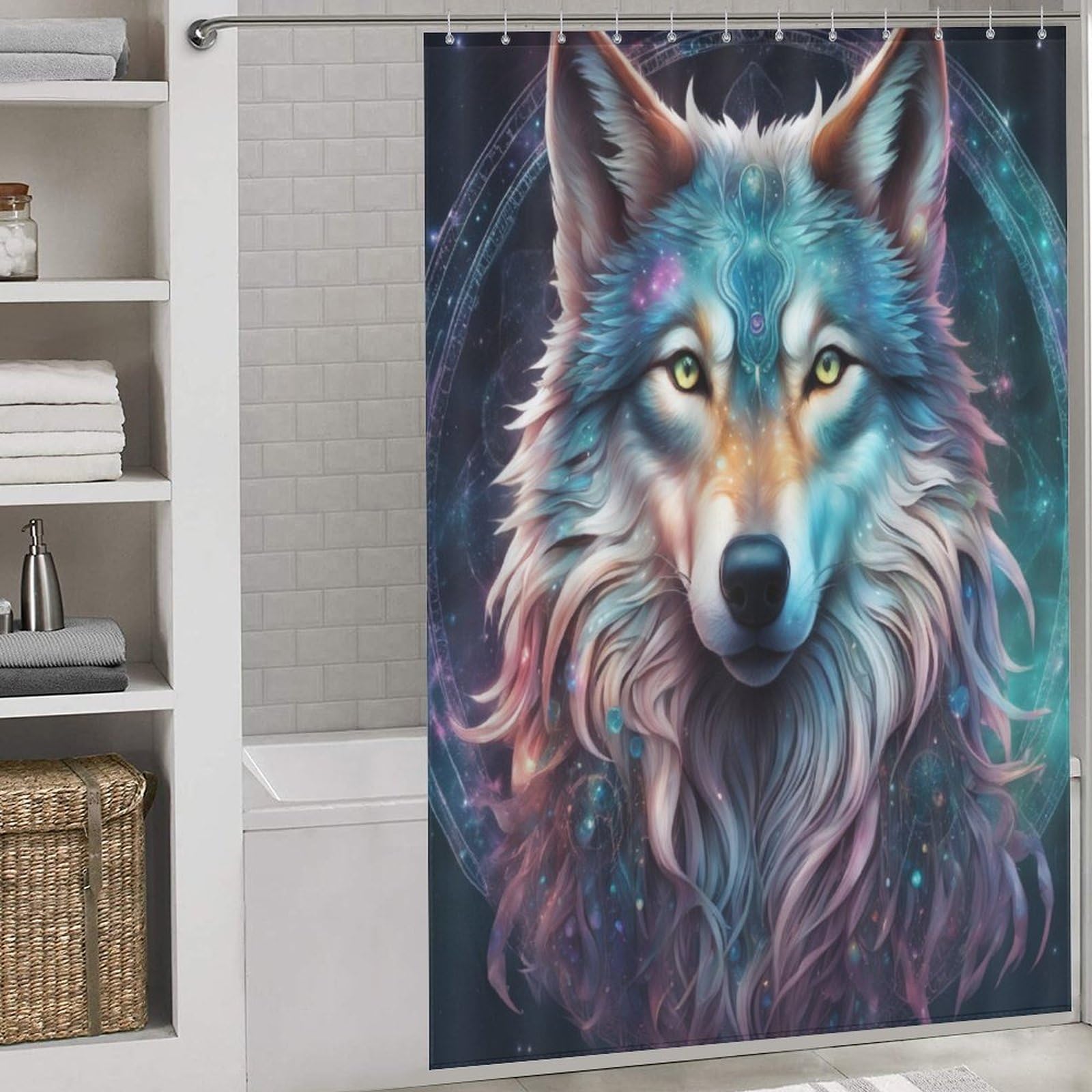 Rideau de douche loup imperméable pour une salle de bain nature