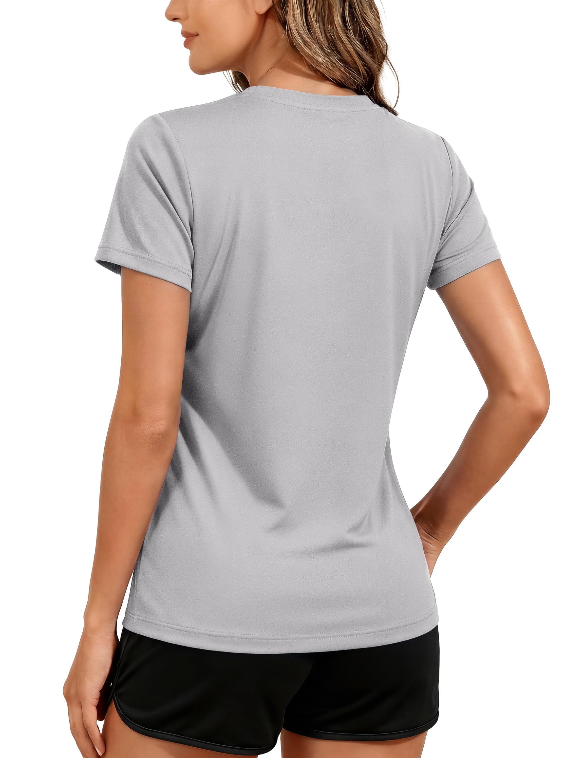 TACVASEN Maglietta Donna UPF 50+ Monocromatica Corsa Asciugatura Rapida Sportiva Maniche Corte (L, Grigio Chiaro)