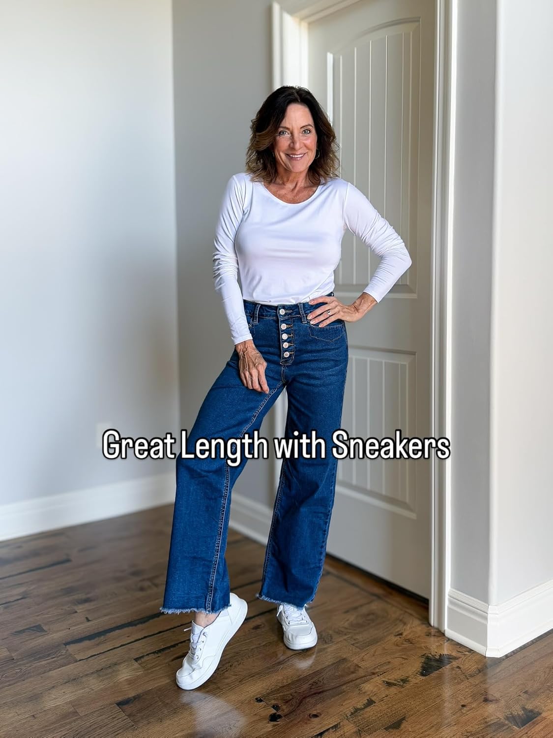 Sidefeel Womens Wide Leg Jeans High Waisted Straight Leg Stretchy Trendy Button Fly Raw Hem Denim Pants - Image 5