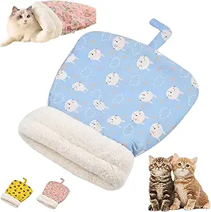 Cat Sleeping Bag for Indoor Cats, 360° Wrap Self Warm Winter Cat Sleeping Bag, 17.7 * 21.7 inches, Suitable for Cats Under 7.5 kg, Soft Fluffy Washable Calming Pet Bed Cave (Blue)