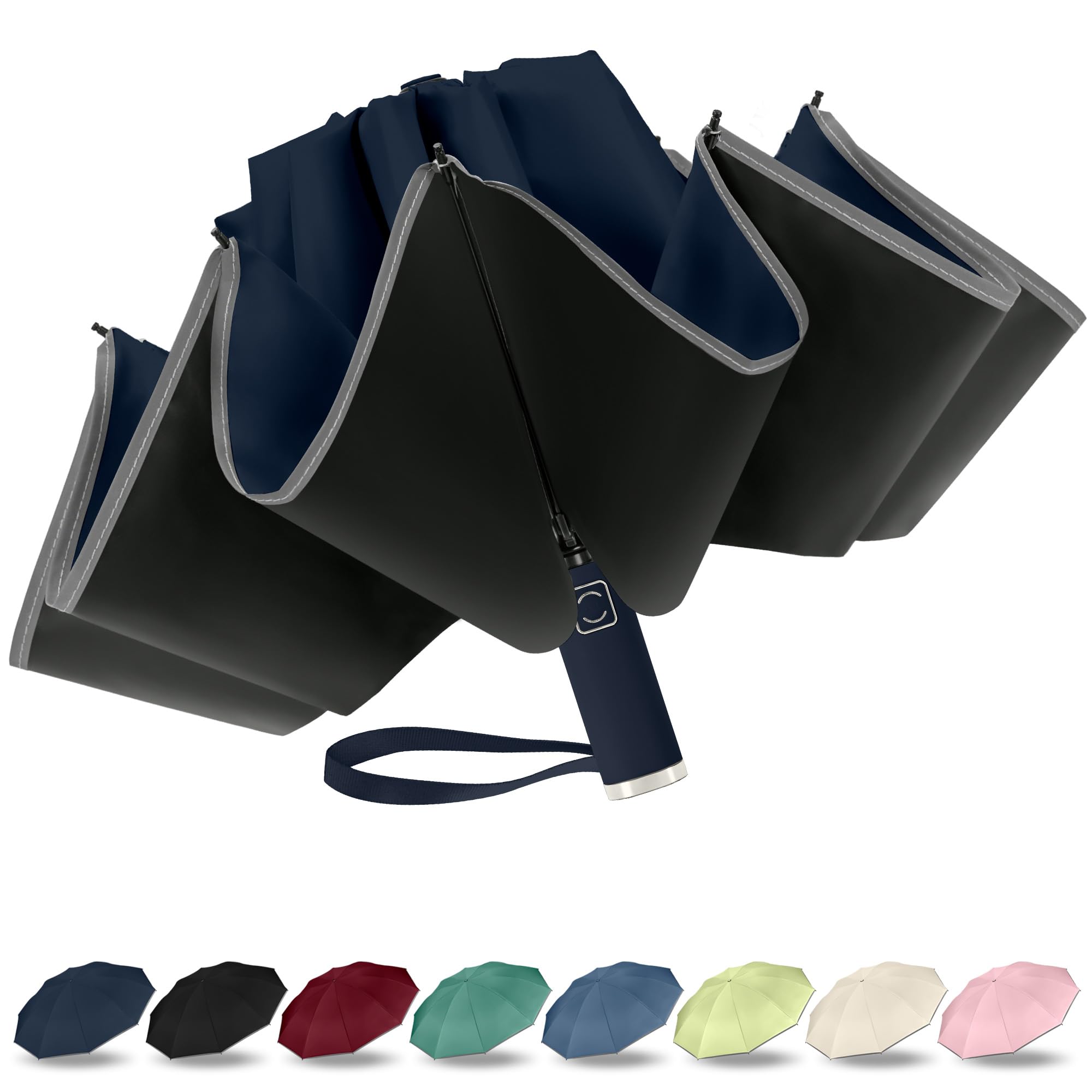 ZOMAKEReverse Umbrella Windproof Strong,Auto Open & Close Travel Folding Umbrella,Fast Drying Umbrella with 10 Ribs,Sun Umbrella UV Protection UPF 50+ for Women Men