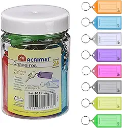 Acrimet Chaveiro Identificador de Chaves com Etiqueta – Pote com 24 Unidades, Polipropileno e Anel de Metal, Cores Sortidas