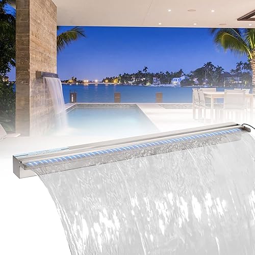 PONDO Derramero de acero inoxidable 316 con barra de luz LED de 7 colores, resistente a la corrosión de agua salada, fuente de piscina iluminada