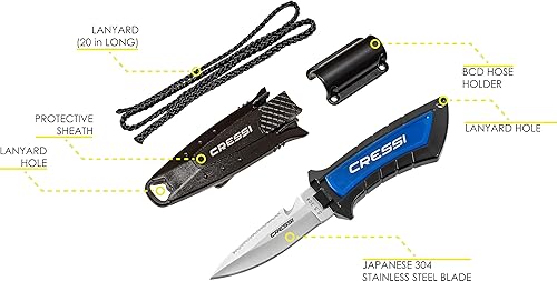Miniatura 2 de Cressi Cuchillo de hoja corta para buceo y pesca submarina con funda de liberación rápida y soporte de manguera - Lima: diseñado en Italia