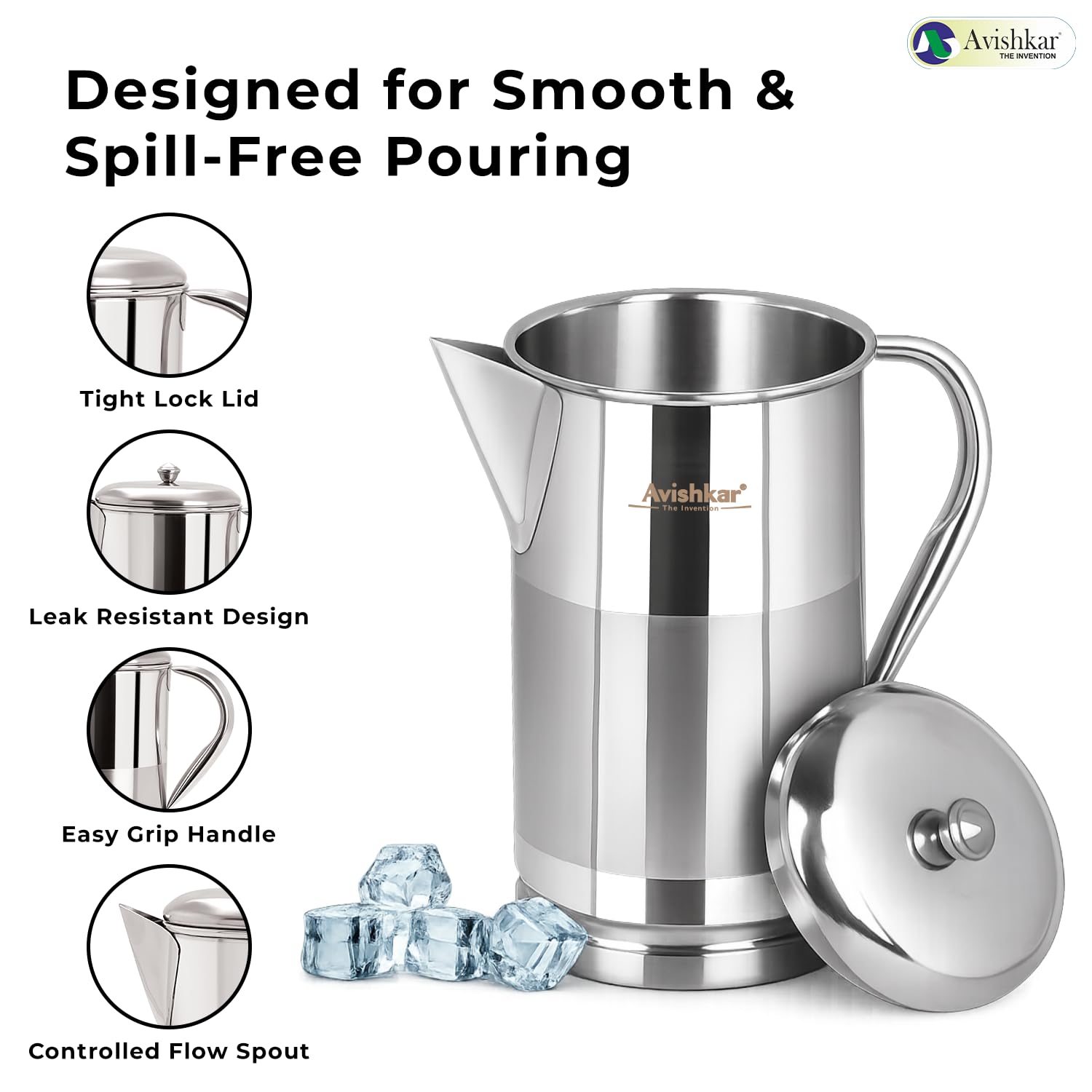 Avishkar 1L Stainless Steel Jug - Leakproof & Durable -2 Avishkar 1L Stainless Steel Jug - Leakproof & Durable -2