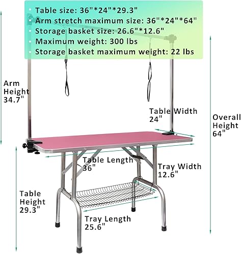 Miniatura 2 de LOVMOR Mesa de aseo para perros de 36 pulgadas, mesas ajustables para el hogar con brazonarizbandeja de malla