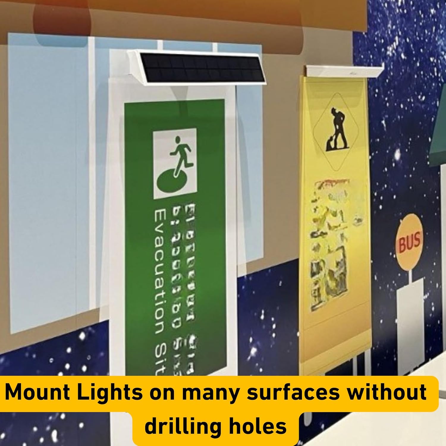 Solar Sign Light(1PK) & Universal No-Drill Quick Mounting Bracket(1), 11" Outdoor Billboard & House Number Light IP65 Waterproof Cold White 6000K (White)