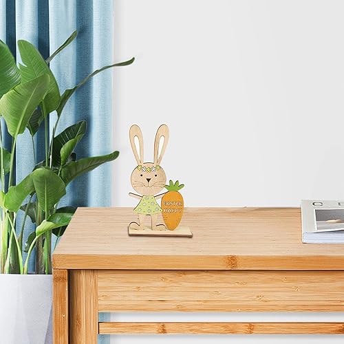 Miniatura 2 de Xuyuan Easter Wooden Table Centerpieces Rabbit with EggCarrot Tabletop Centerpiece Cute Rabbit Sign Spring Decorations for Home Office Cafe Shop