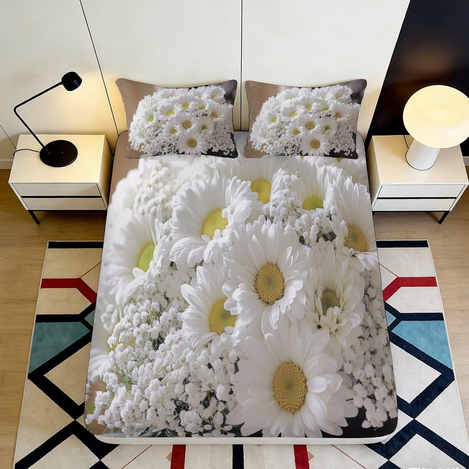 Jqzkxnhpbr Style-9 3D Printed Daisy Blossom Fitted Sheet Microfiber Soft Floral Mattress Cover For Bedroom Dorm Decor Easy Care 90X200x25cm