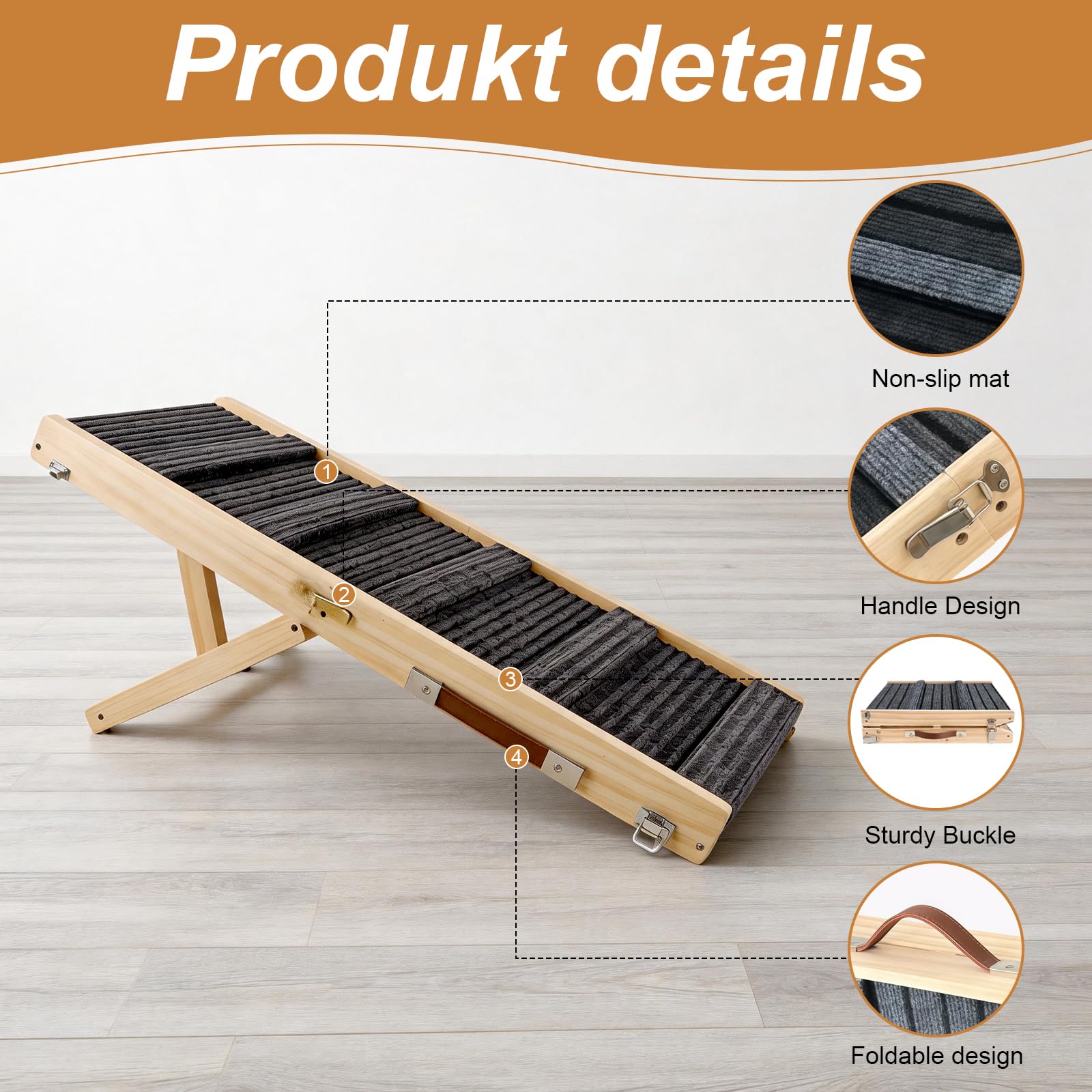 Rampe de chien antidérapante, pliable, extra large, charge jusqu'à 50 kg, réglable, pour petits chiens, canapé, lit et voiture