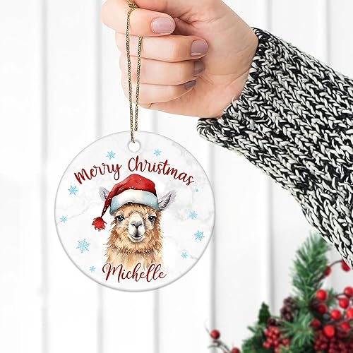 Miniatura 4 de Hyturtle Adorno de Navidad personalizado para amantes de las llamas, adorno de cerámica con nombre personalizado de llama, regalos lindos para