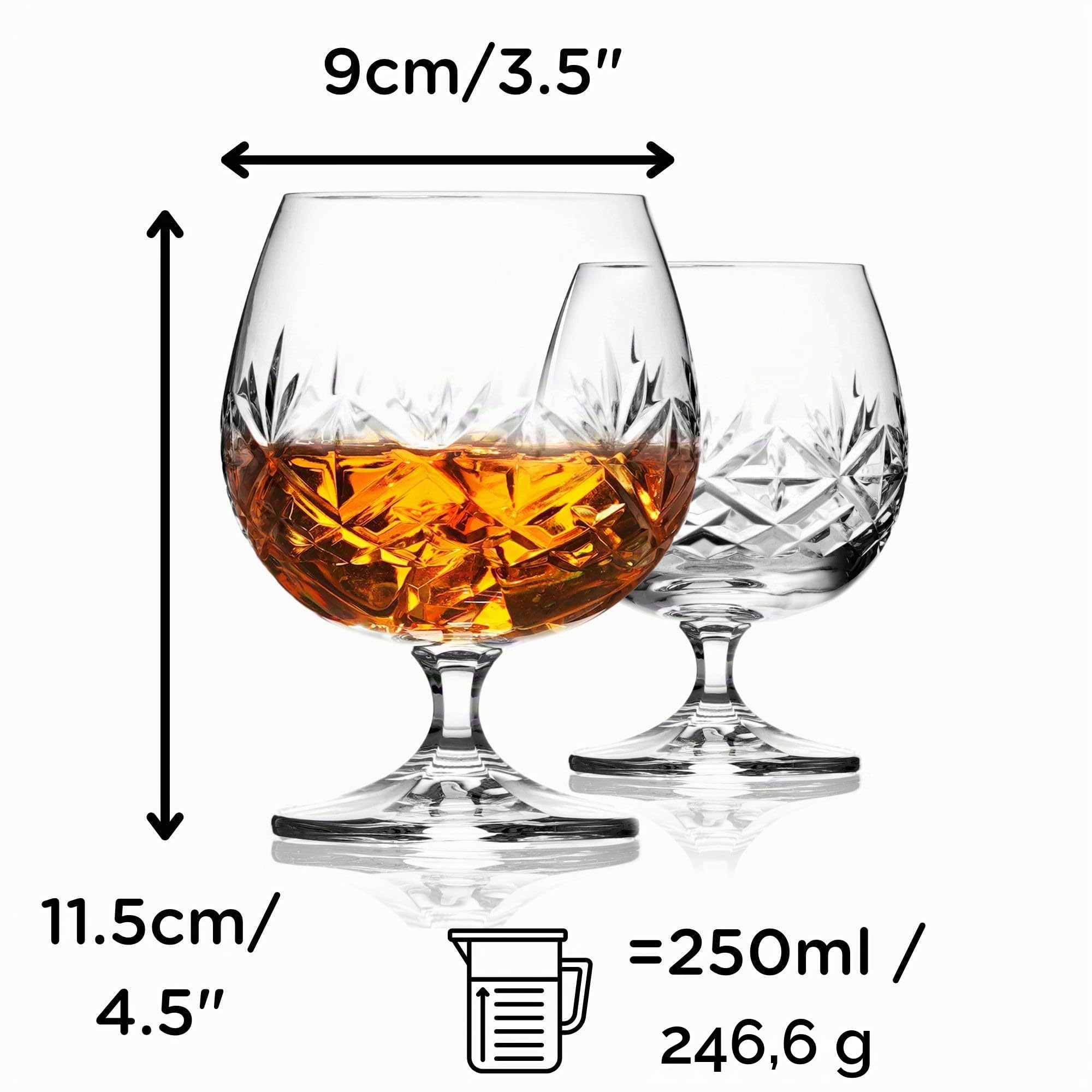 Cognacgläser 2er Set 250ml Bleifreies Kristall Brandy Schwenker handgeschliffen mit Geschenkbox für Cognac Whisky - Glenrigg