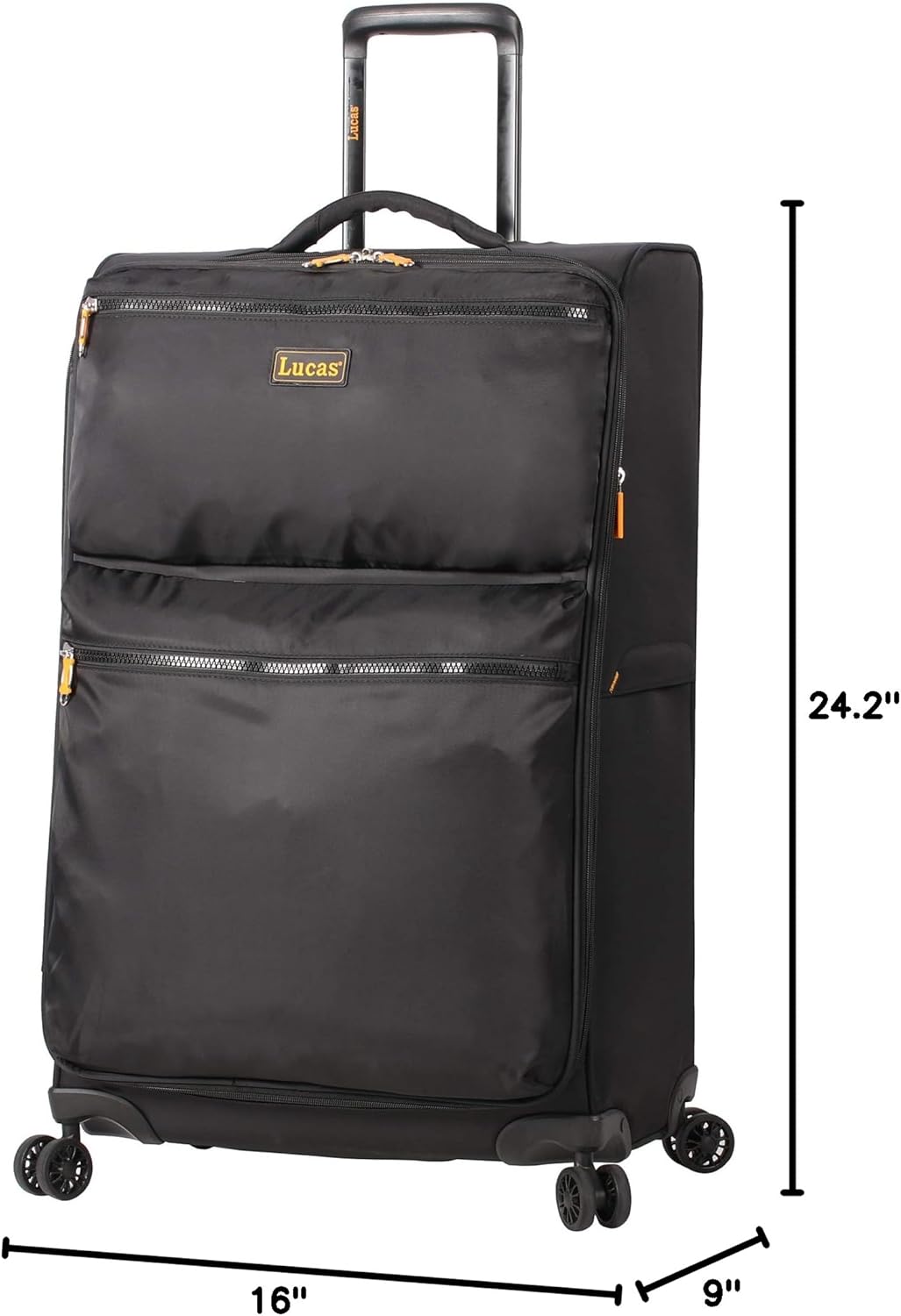 LUCAS Designer Luggage Collection - Expandable 24 Inch Softside Bag - Durable Mid-sized Ultra Lightweight Checked Suitcase with 8-Rolling Spinner Wheels (Black) - Image 8