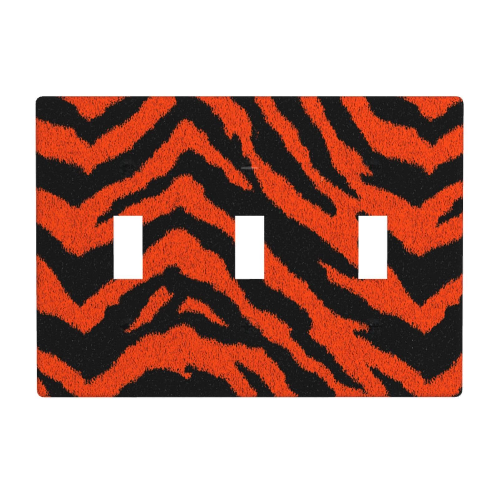 Tiger Pattern in Orange and Black Light Switch Covers 3 Gang Triple Toggle Wall Plate Switchplate Electrical Faceplate for Bathroom Kitchen Bedroom Decor