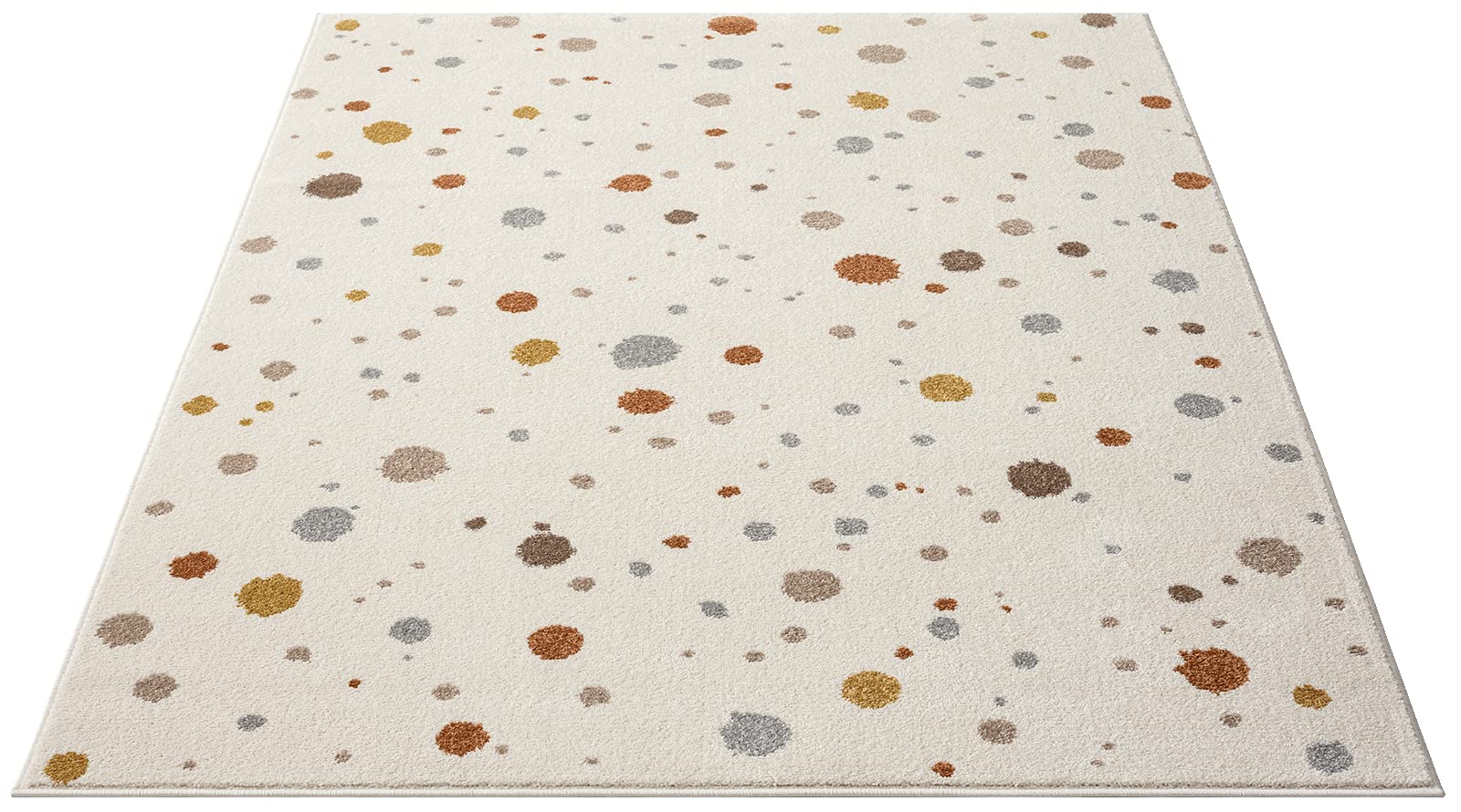 the carpet Dreamy Kids - Alfombra Infantil Moderna, Pelo Suave, fácil de cuidar, no destiñe, Estampado de Puntos, Crema, 120 x 170 cm