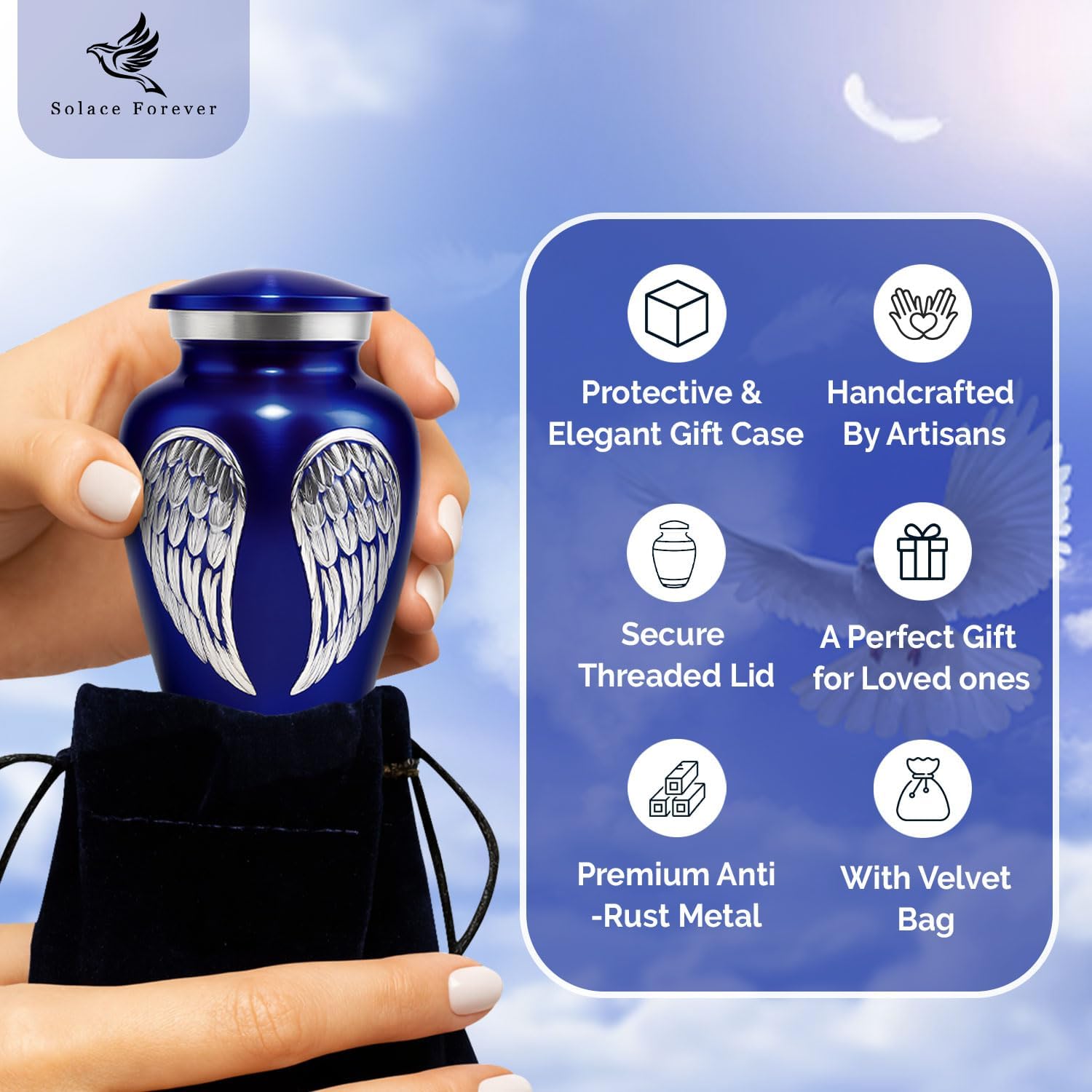 Small Urns for Human Ashes – Mini Urn for Ashes to Honor Loved Ones – Holds 3 Cubic Inches – Perfect for Mom, Dad, Baby, or Someone Special(Dark Blue, Small)