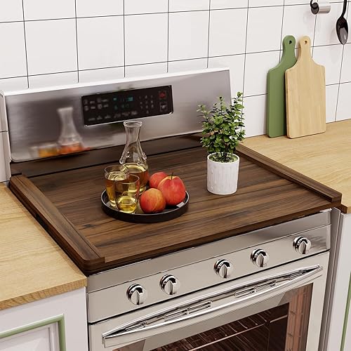 Oenalw Noodle Board Stove Cover Wood (Ready to Use), Stove Top Covers for Electric Stove, Gas Stove, Wooden Decorative Rustic Kitchen Serving Tray, for Range Stovetop, Cooktop, 30'' * 22'', Brown - Brown