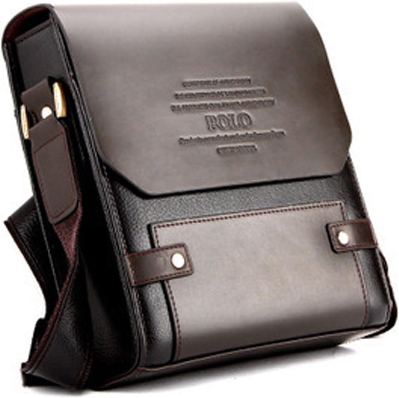 New Authentic Vertical Polo Men Leather Briefcase Shoulder Bag Luggage Black