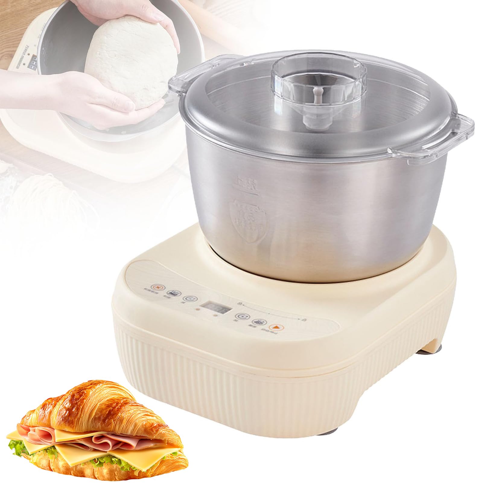 KJZQXYX 220v Electric Dough Mixer, 220w Stainless Steel Dough Maker,Automatic Kneading Machine,With Thermostatic Fermentation & Intelligent Timer