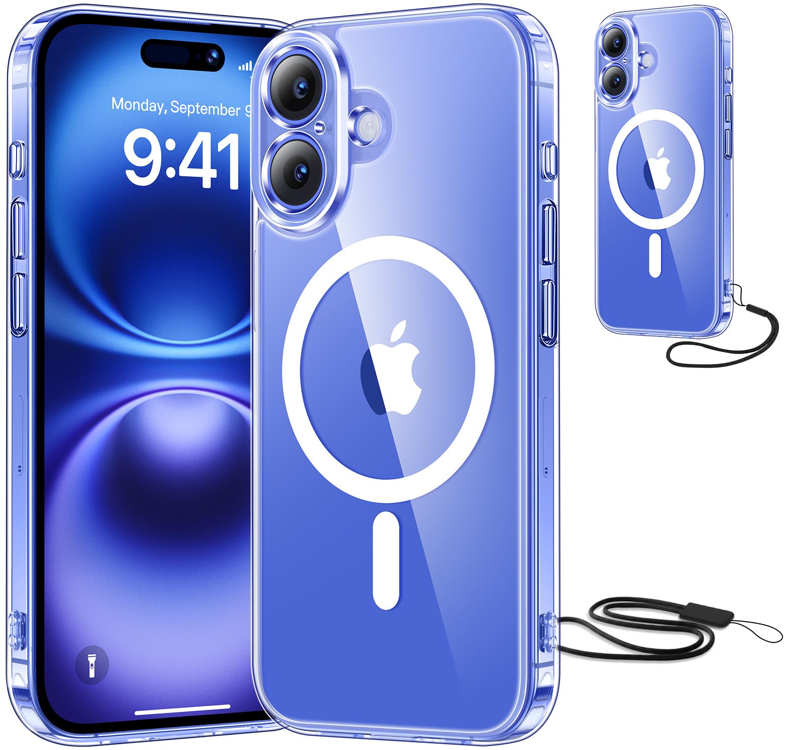 Opkiegrn Magnética Funda para iPhone 13 con Cuerda, Protección Lente Cámara, Compatible con MagSafe, con Negro Cordón Carcasa [Anti-Amarillo] Anti-Choques Ultra Fina Funda para iPhone 13 -Transparente — view 12