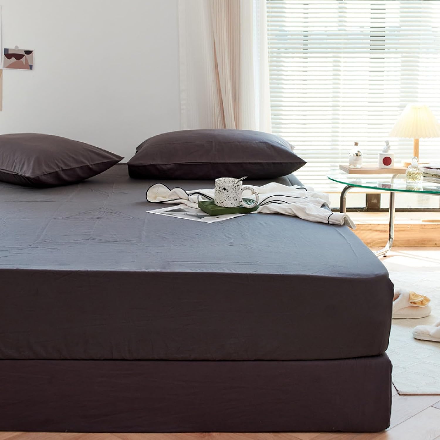 FOREPOTY Box Spring Bed Topper Cover, Pure Cotton Bedding Set, Flat