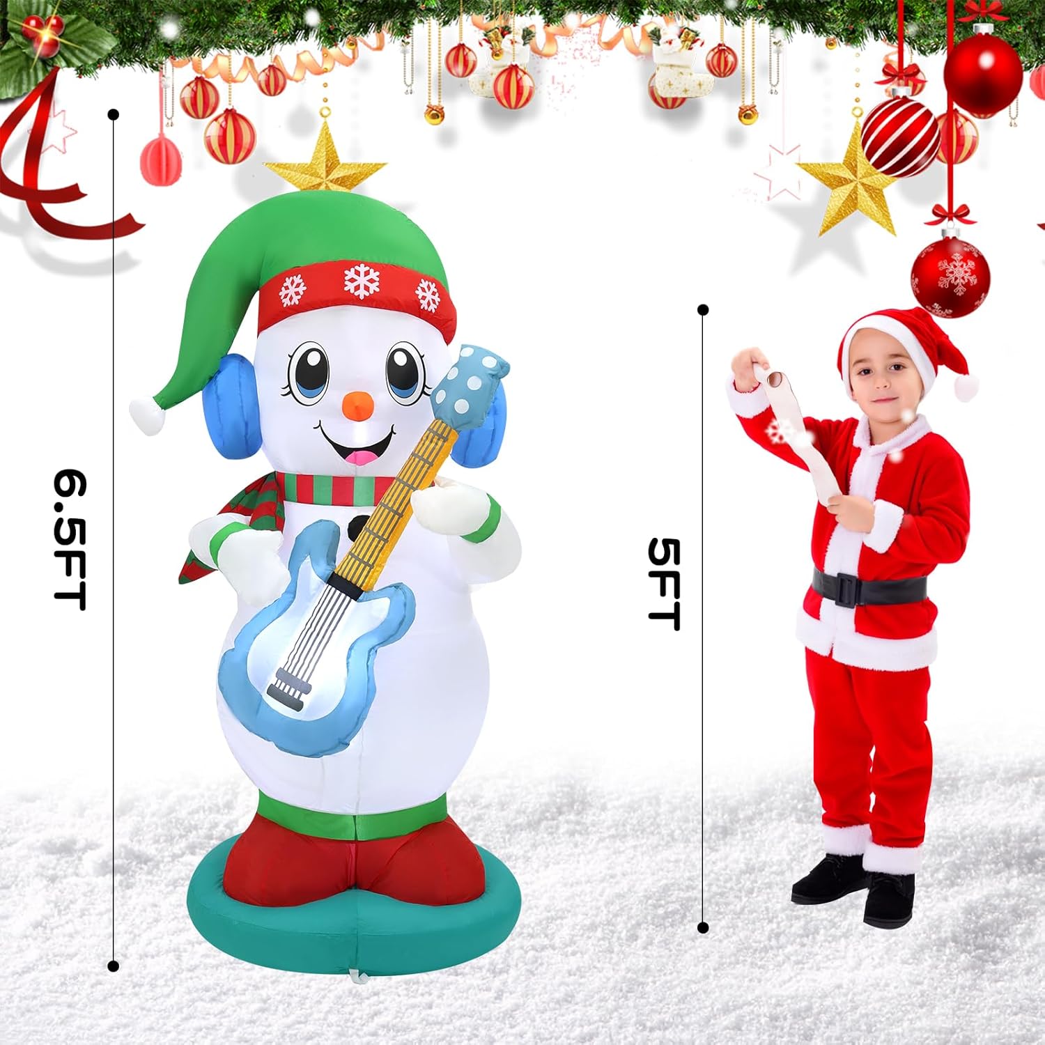 6ft Christmas Inflatable Outdoor Decorations, Snowman Playing Guitar Inflatable Patio Decorations with LED Lights for Indoor Outdoor Patio Garden Christmas Decorations - Image 3