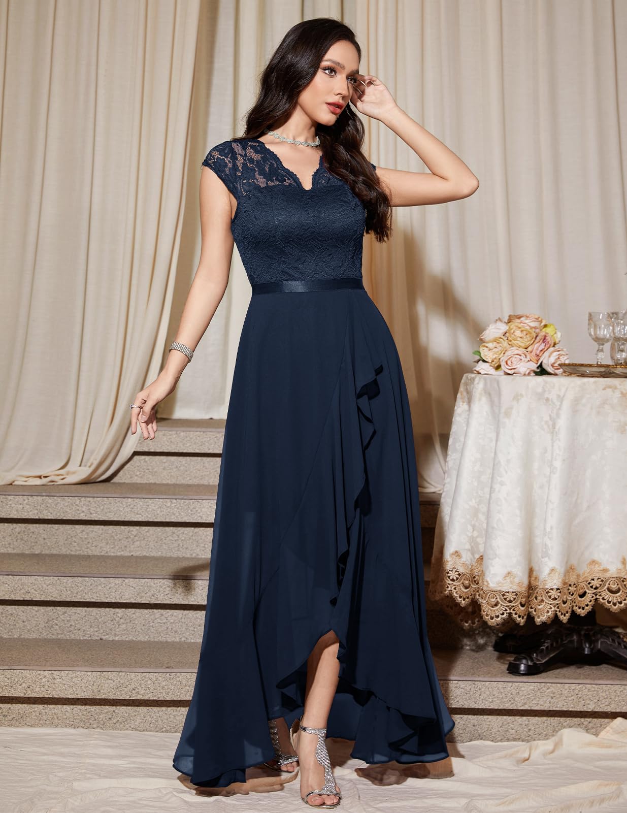 Bbonlinedress Abiti da Sera Manica Lunga Elegante delle Donne Festive Prom Dress Estate Chiffon Abito da Damigella d'Onore Partito Abito da Ballo