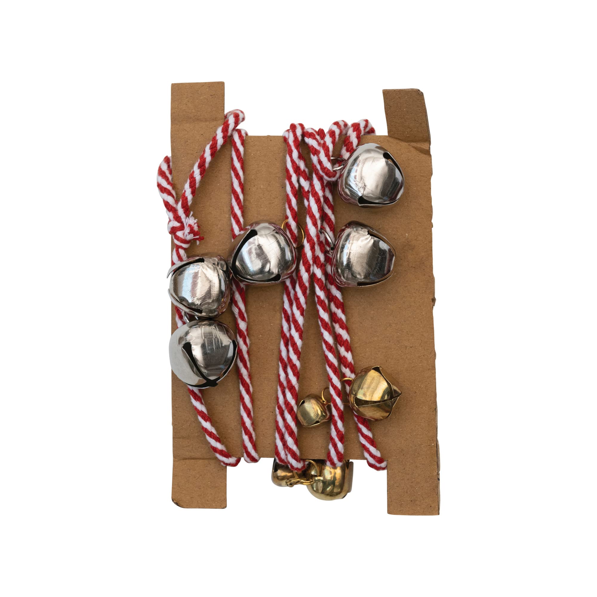 Creative Co-Op72" L Metal Bell w/Red & White Cord, Silver & Gold Finish Garland