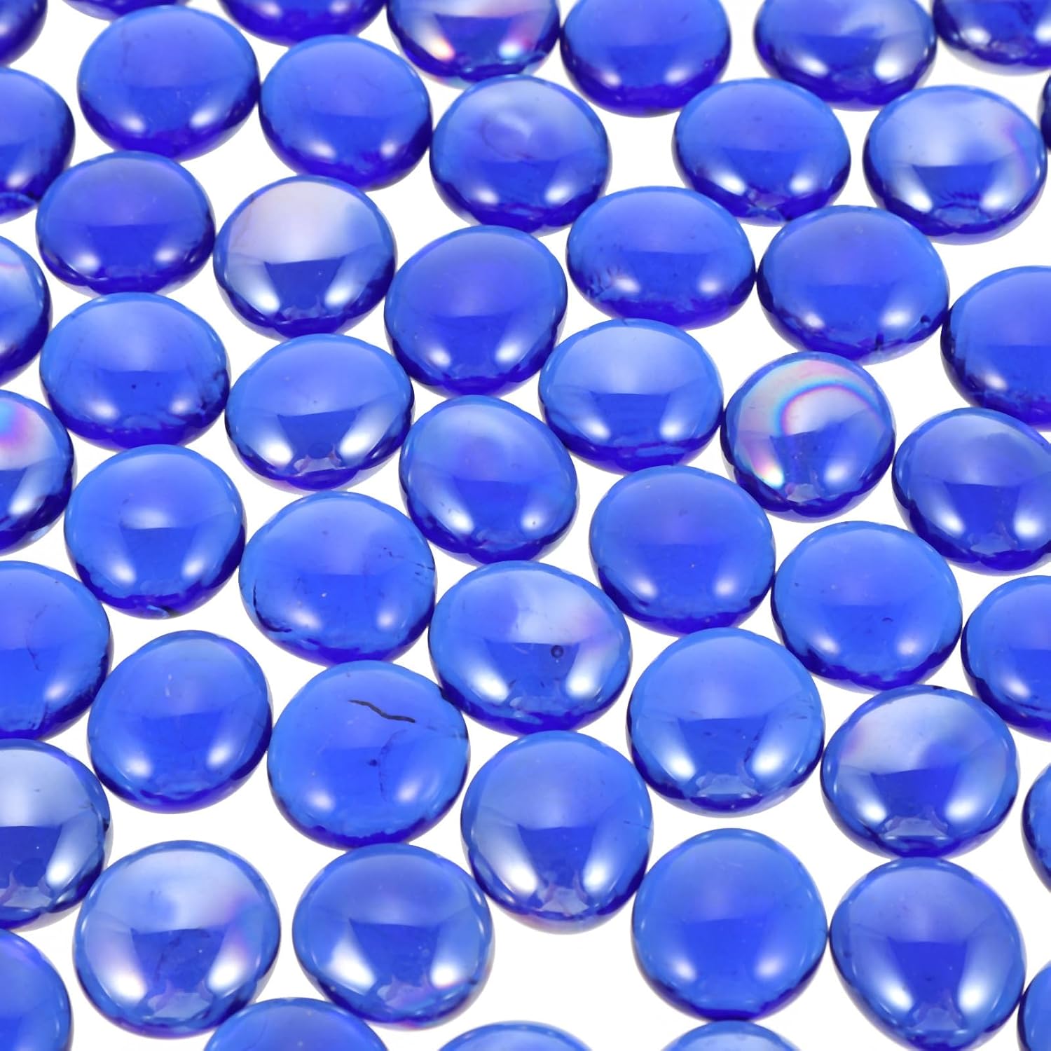 CHILDWEET Glass Beads and Glass Gravel for Fire Pit and Aquarium Landscaping, Dark Blue 16-19mm Flat Decorative Stones, 1kg Bag for Outdoor Fireplace and Fish Tank DIY