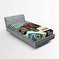 Vista 224 de Ambesonne - Sábana bajera ajustable multicolor, en colores y tres tamaños Azul y gris