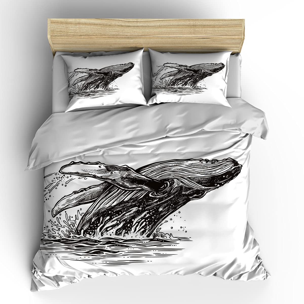 Bedding Sets Twin Size Jumping Humpback Whale Duvet Cover Sets Soft Comforter Cover with 1 Duvet Cover and 2 Pillow Shams, Gifts for Girls Boys Teen (Without Comforter)