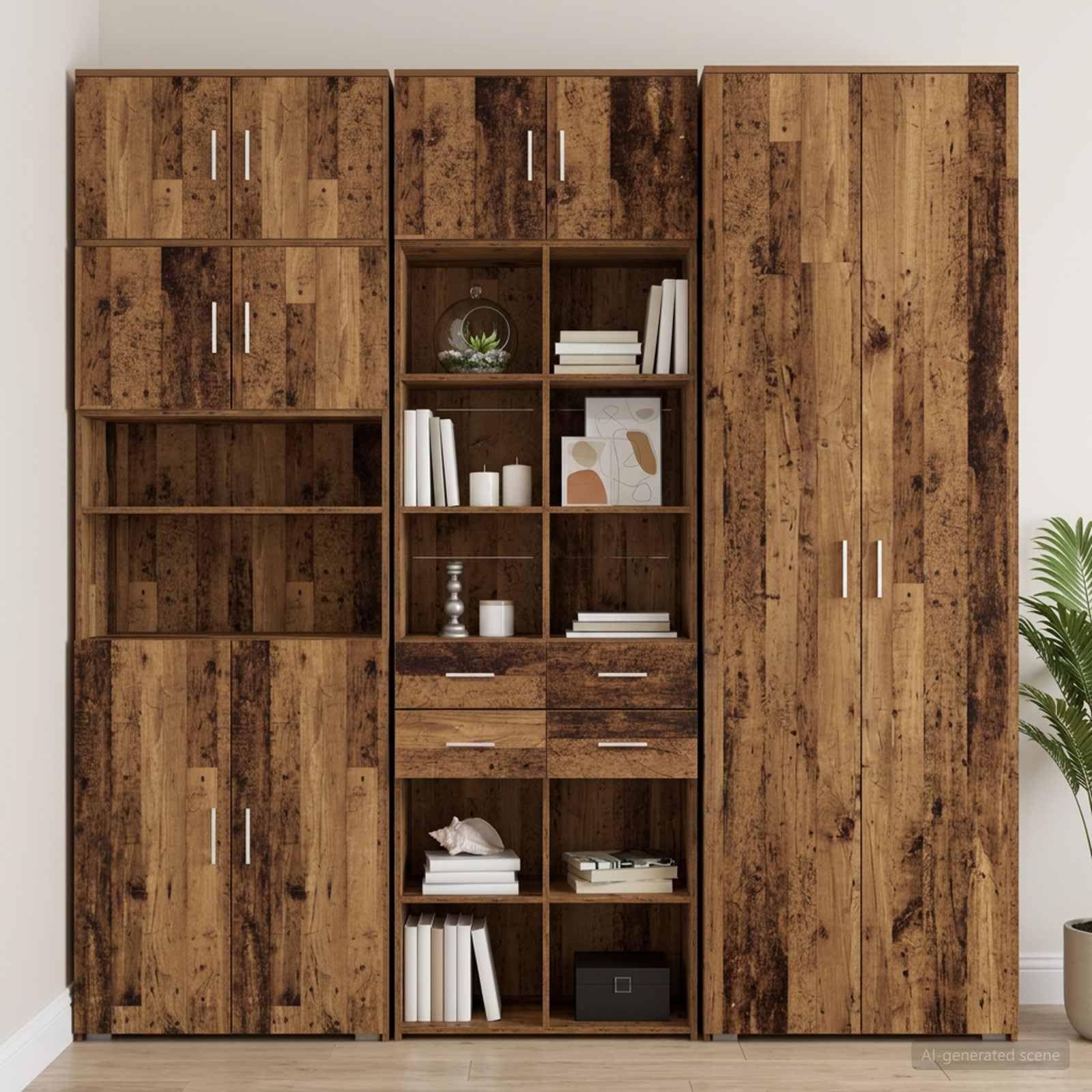Lot de 2 armoires de rangement en bois vieilli 70 x 42,5 x