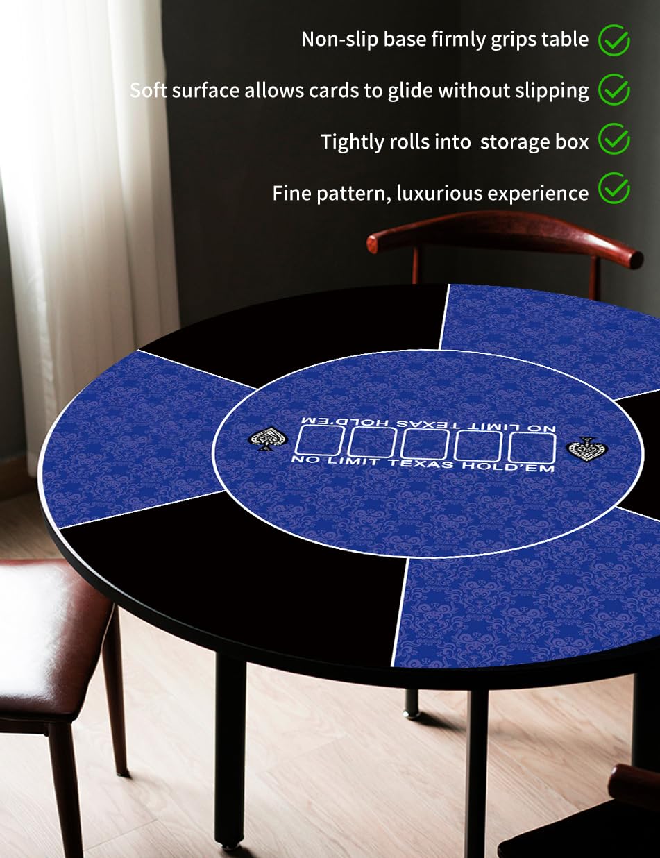 Tapete de póquer redondo de 24 pulgadas para mesa de póquer portátil Texas Holdem con diseño Art Deco de superficie lisa, juego para jugadores en todas partes