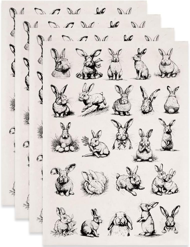 SUPERDANT 4PCS Rabbit Underglaze Paper Transfer Bunny Animals Transfer Papers for Clay Ceramic Porcelain Under Glaze Transfers for Pottery Enamel Decals Black Underglaze Decal Handcrafted Gifts