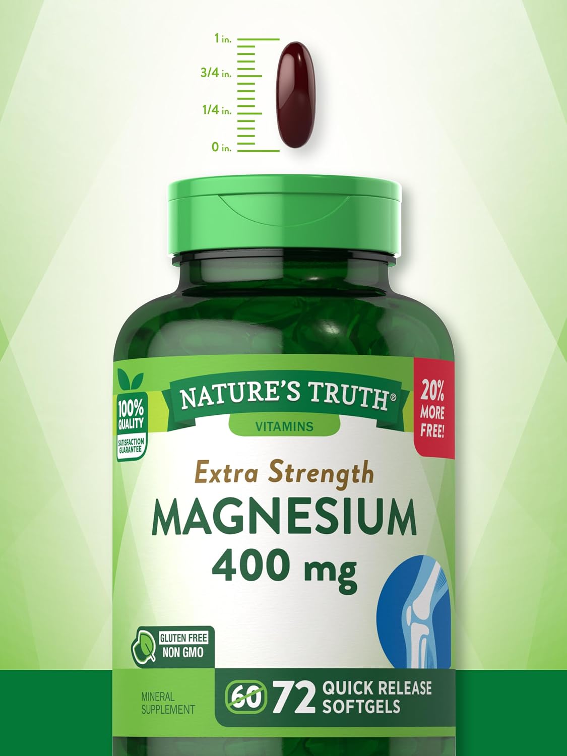 Nature's Truth Magnesium 400Mg Softgel, 72 Count, Clear