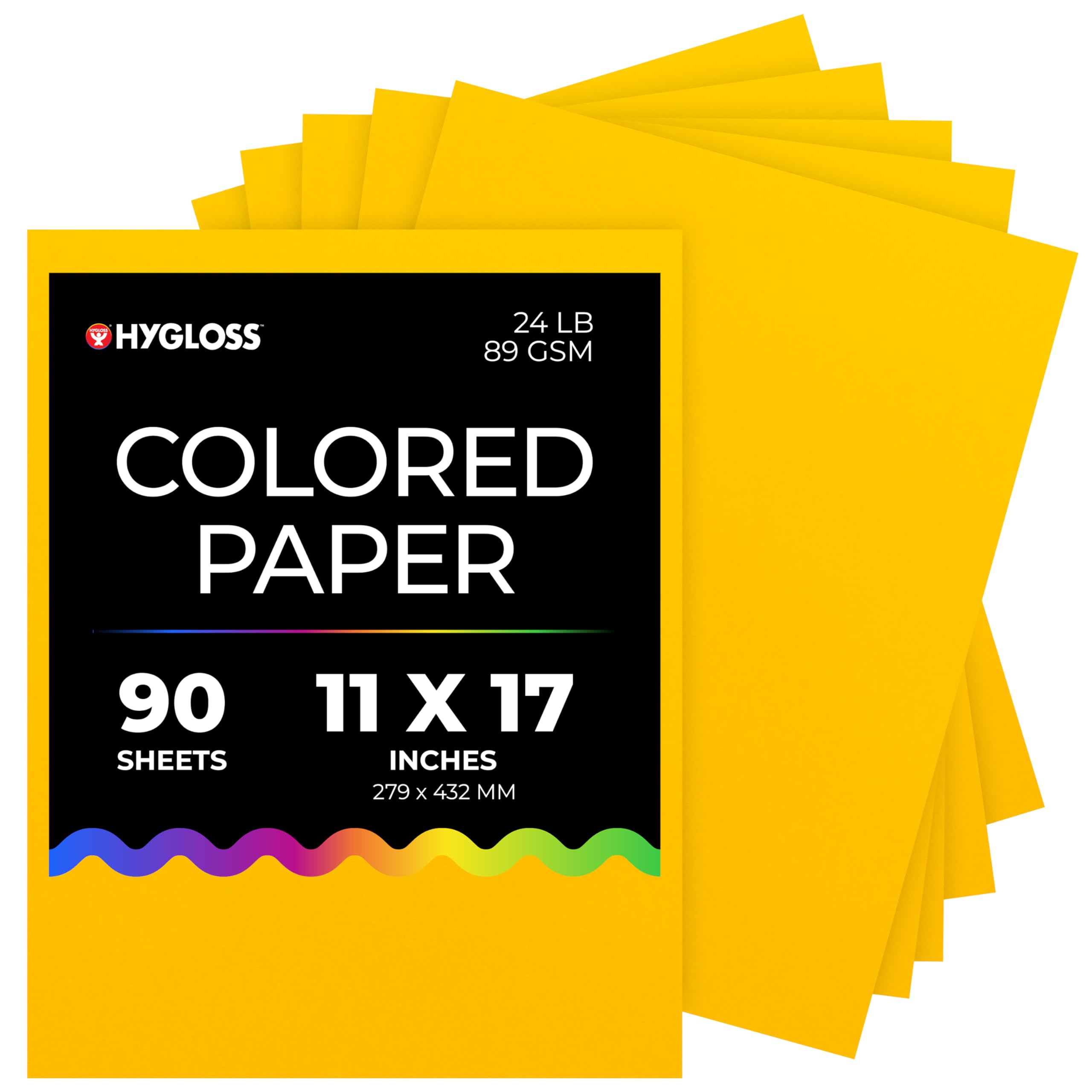 Papier jaune 89g/m² de 28x43.2 cm en lot de 90 feuilles de qualité