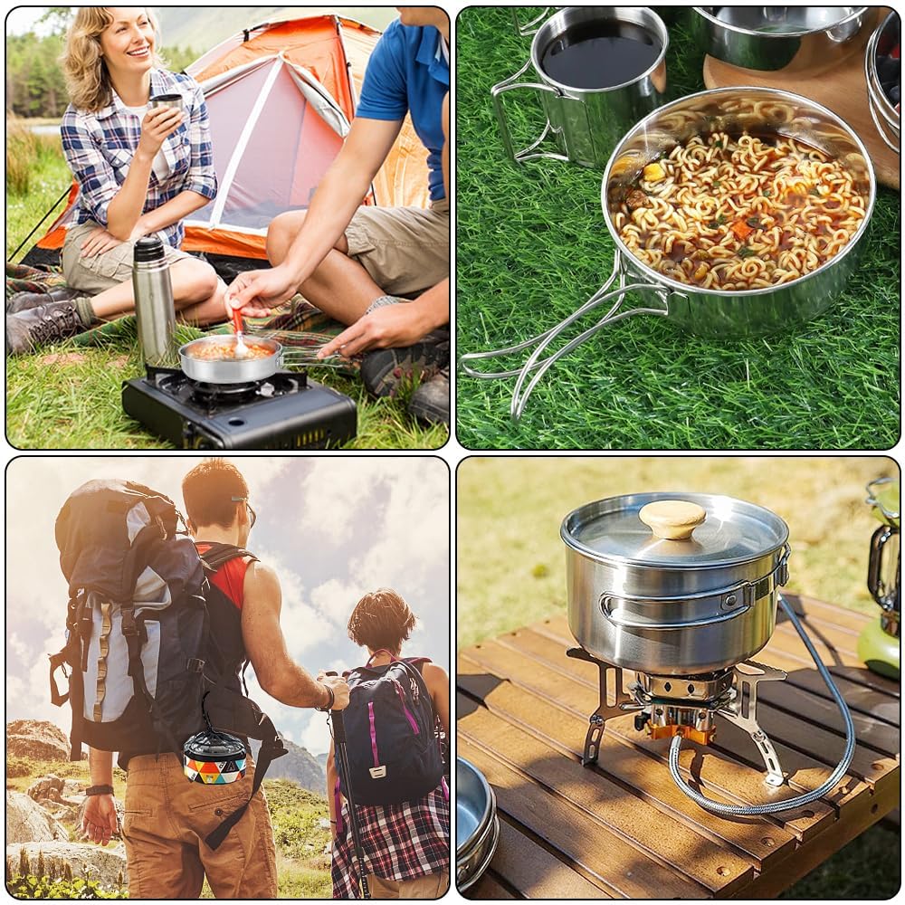 Pentole Set da Campeggio, Set Pentole Campeggio per 1-2 Persone Leggero e Compatto Pieghevole Accessori Cucina per Campeggio Trekking Picnic Escursionismo