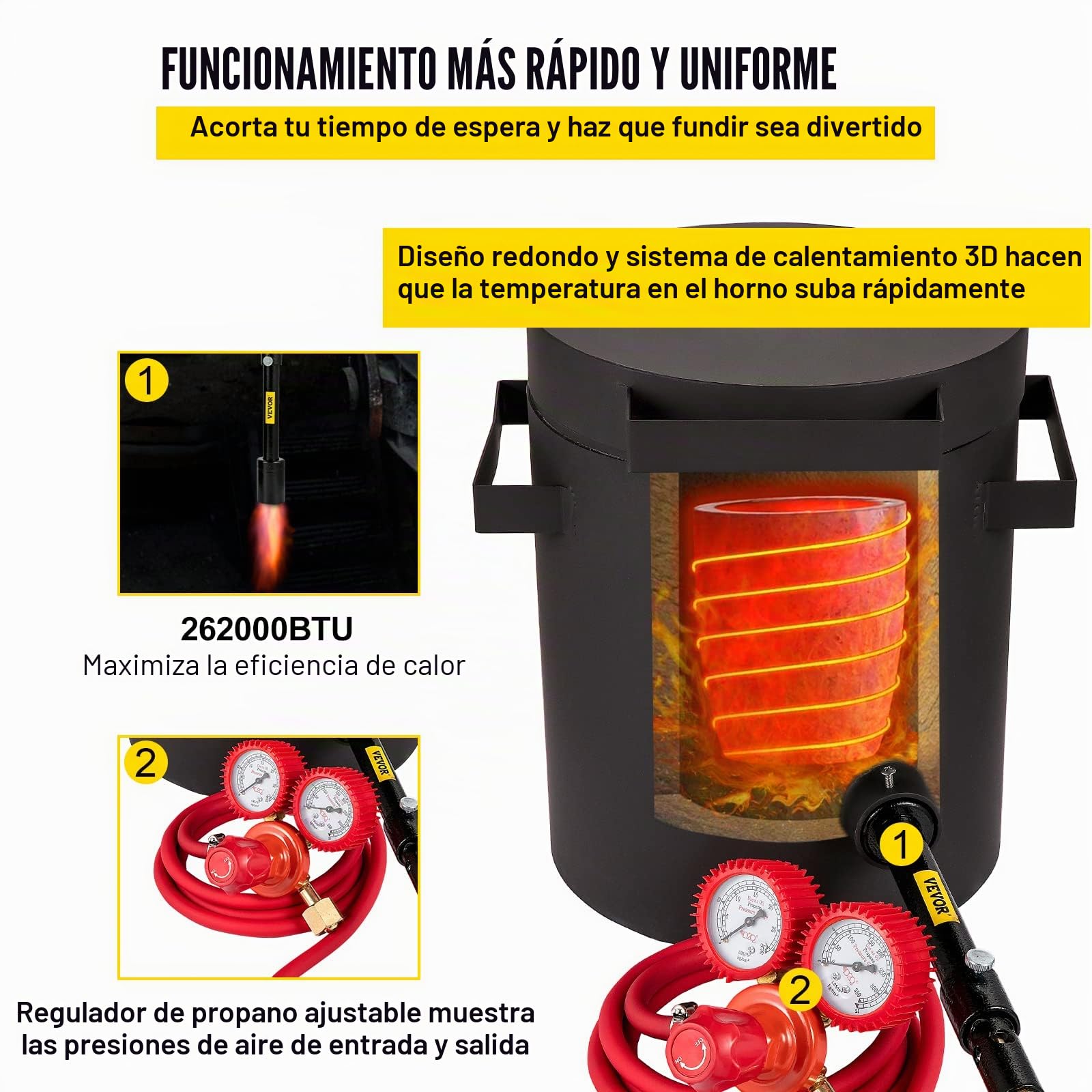 VEVOR Forja de Propano 0-350 psi Horno de Fundición Placa Laminada en Frío 10KG 10min Kit de Horno de Fundición de Metales para Bricolaje