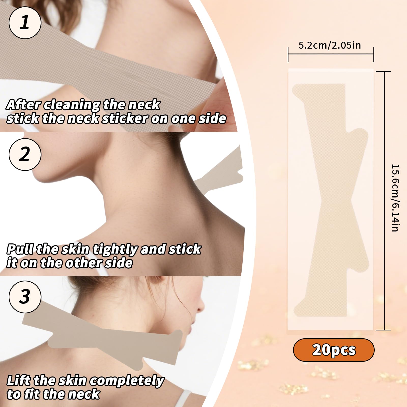 20pz Invisibili Istantanei Nastro Sollevamento Collo, Riutilizzabili Elastiche Cerotti Antirughe Collo Impermeabili e Traspiranti Nastro Sollevamento Viso da Usare Prima Trucco